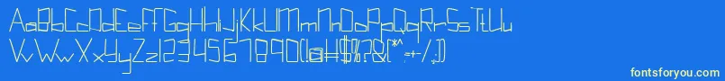 フォントKuppelultracondenseboldkuppel – 黄色の文字、青い背景