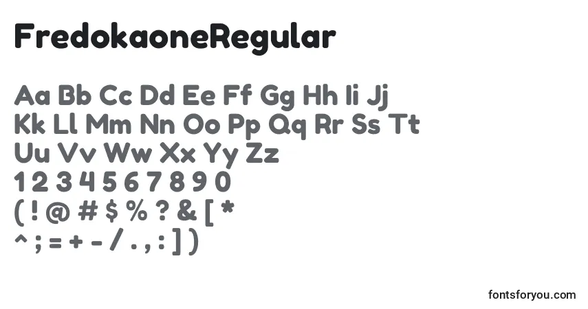 Czcionka FredokaoneRegular – alfabet, cyfry, specjalne znaki