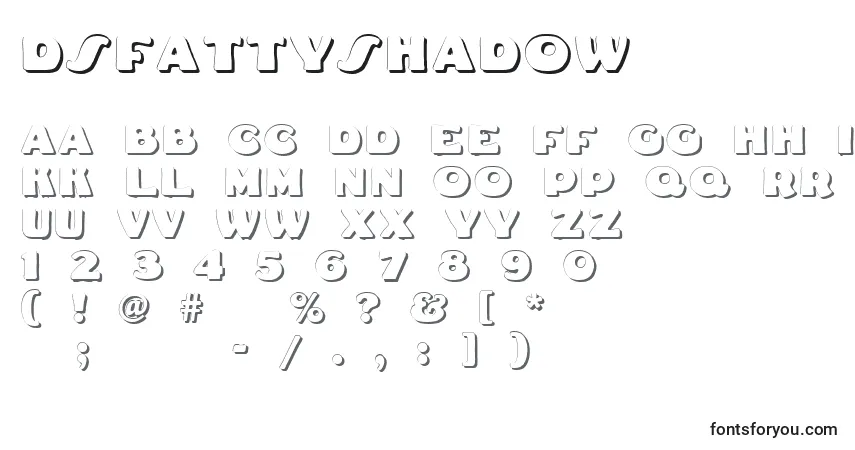 Schriftart Dsfattyshadow – Alphabet, Zahlen, spezielle Symbole