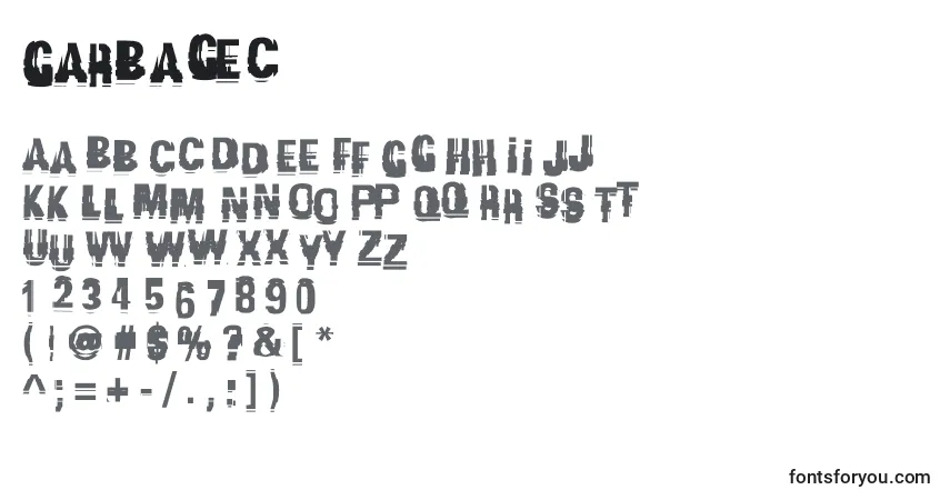 Schriftart Garbagec – Alphabet, Zahlen, spezielle Symbole