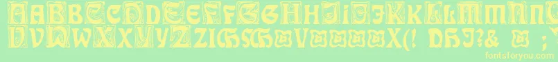 RudelsbergInitialen-fontti – keltaiset fontit vihreällä taustalla