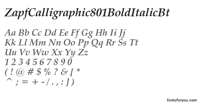 Шрифт ZapfCalligraphic801BoldItalicBt – алфавит, цифры, специальные символы