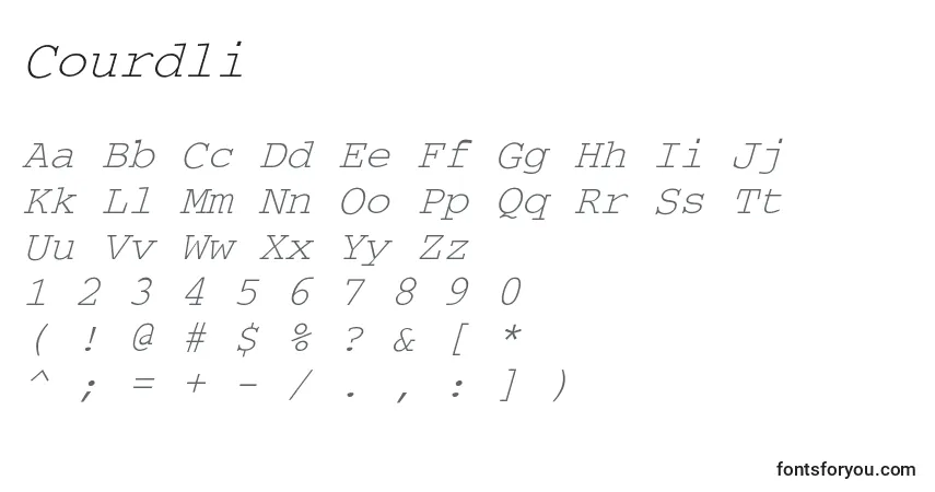 Czcionka Courdli – alfabet, cyfry, specjalne znaki