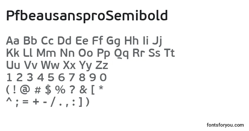 Czcionka PfbeausansproSemibold – alfabet, cyfry, specjalne znaki