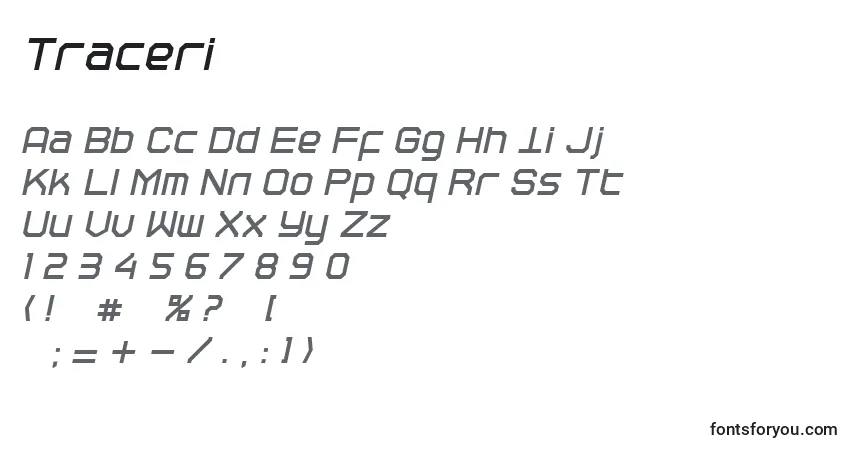 Schriftart Traceri – Alphabet, Zahlen, spezielle Symbole