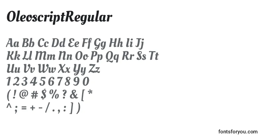 A fonte OleoscriptRegular – alfabeto, números, caracteres especiais
