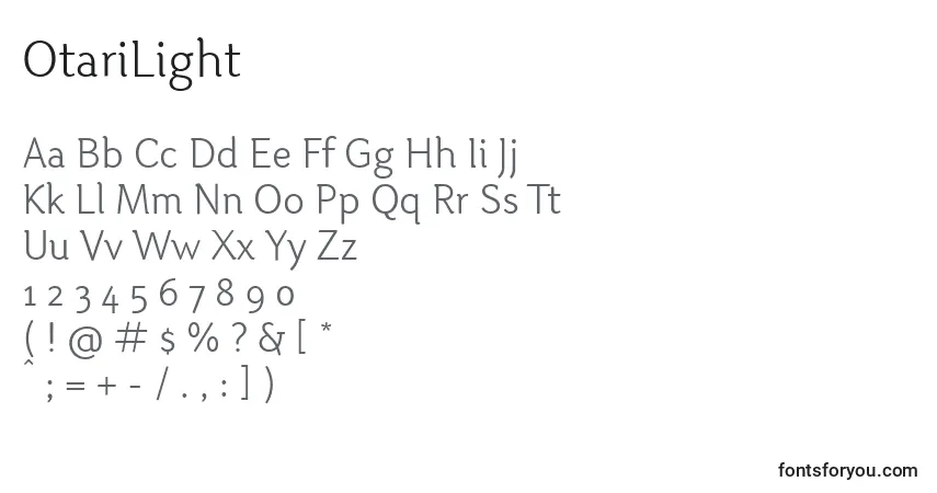 A fonte OtariLight – alfabeto, números, caracteres especiais