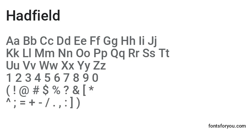 Czcionka Hadfield – alfabet, cyfry, specjalne znaki