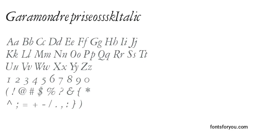Шрифт GaramondrepriseossskItalic – алфавит, цифры, специальные символы