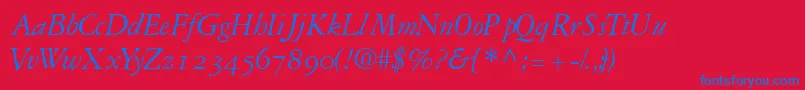 GaramondrepriseossskItalic-Schriftart – Blaue Schriften auf rotem Hintergrund