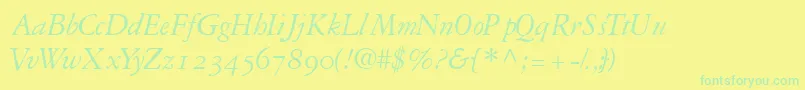 Fonte GaramondrepriseossskItalic – fontes verdes em um fundo amarelo