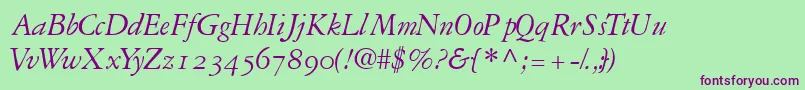 GaramondrepriseossskItalic Font – Purple Fonts on Green Background