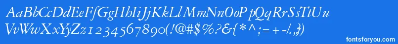 Fonte GaramondrepriseossskItalic – fontes brancas em um fundo azul