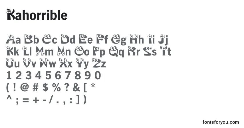 Kahorrible-fontti – aakkoset, numerot, erikoismerkit