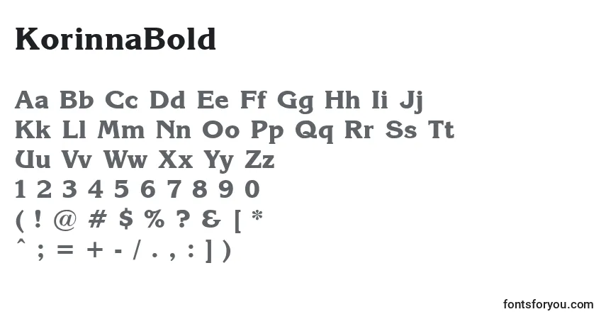 A fonte KorinnaBold – alfabeto, números, caracteres especiais