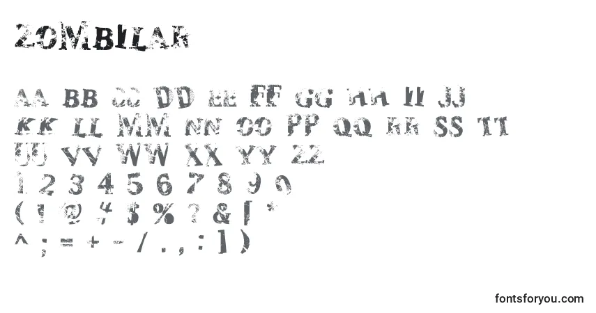 Schriftart Zombilar – Alphabet, Zahlen, spezielle Symbole