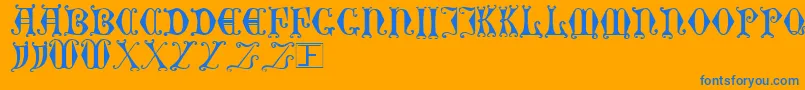 Curlser-Schriftart – Blaue Schriften auf orangefarbenem Hintergrund