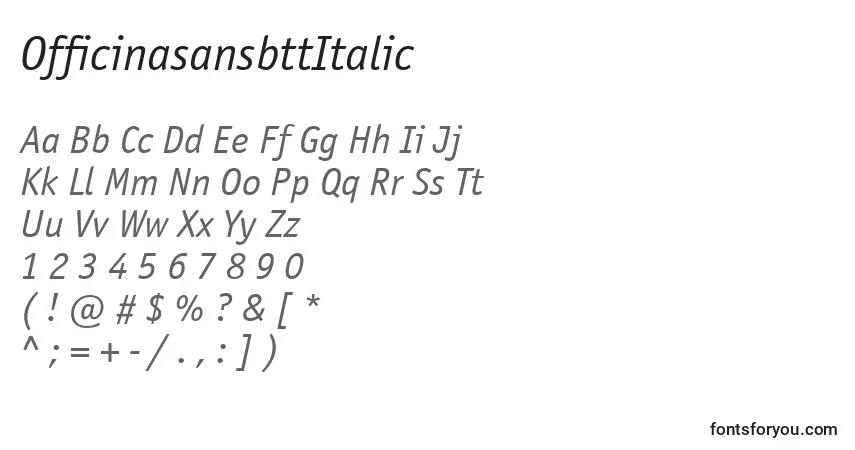 Czcionka OfficinasansbttItalic – alfabet, cyfry, specjalne znaki