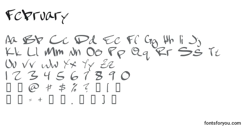 Czcionka February – alfabet, cyfry, specjalne znaki