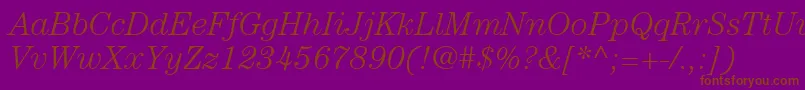 ItcCenturyLtLightItalic-Schriftart – Braune Schriften auf violettem Hintergrund