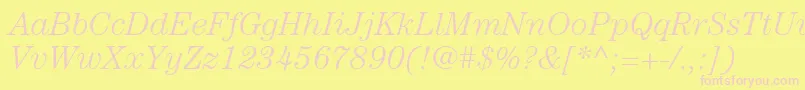 ItcCenturyLtLightItalic-Schriftart – Rosa Schriften auf gelbem Hintergrund