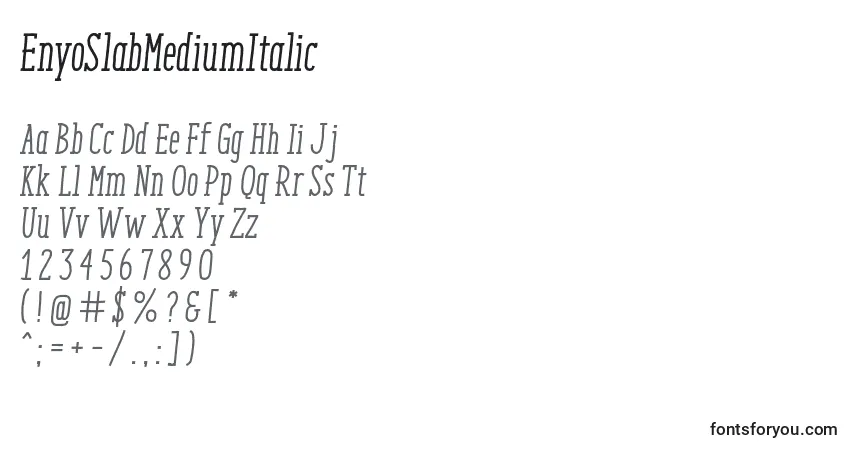 Czcionka EnyoSlabMediumItalic – alfabet, cyfry, specjalne znaki