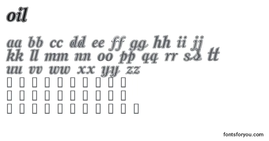Czcionka Oil – alfabet, cyfry, specjalne znaki