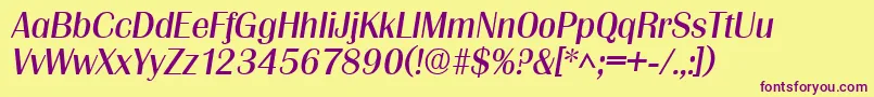 Fonte GrenobleItalic – fontes roxas em um fundo amarelo