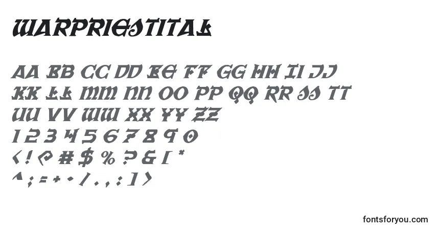 Czcionka Warpriestital – alfabet, cyfry, specjalne znaki