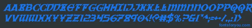 フォントWarpriestital – 黒い背景に青い文字