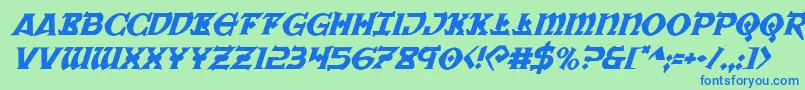 フォントWarpriestital – 青い文字は緑の背景です。