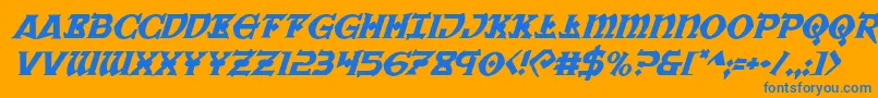 フォントWarpriestital – オレンジの背景に青い文字