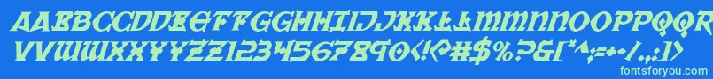 フォントWarpriestital – 青い背景に緑のフォント