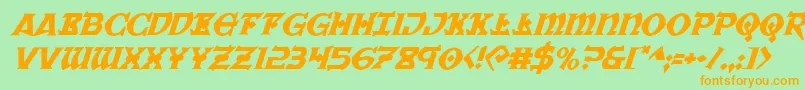 フォントWarpriestital – オレンジの文字が緑の背景にあります。