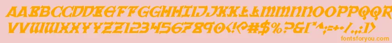 フォントWarpriestital – オレンジの文字がピンクの背景にあります。