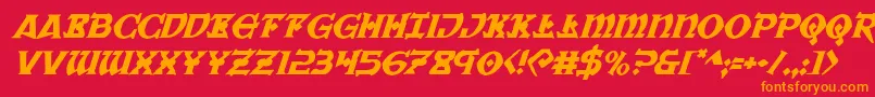 フォントWarpriestital – 赤い背景にオレンジの文字