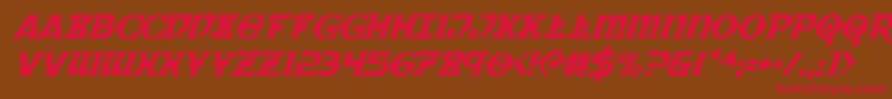 フォントWarpriestital – 赤い文字が茶色の背景にあります。