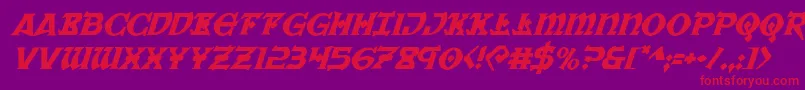 フォントWarpriestital – 紫の背景に赤い文字