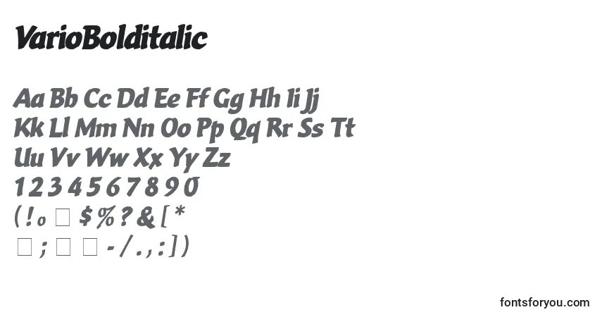 Czcionka VarioBolditalic – alfabet, cyfry, specjalne znaki
