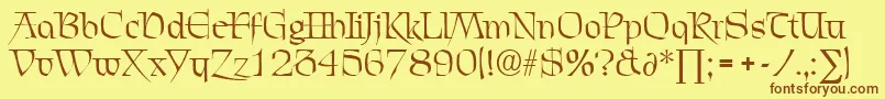 フォントChevalierDb – 茶色の文字が黄色の背景にあります。