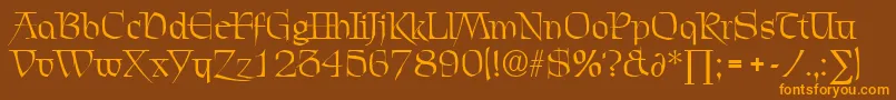 フォントChevalierDb – オレンジ色の文字が茶色の背景にあります。
