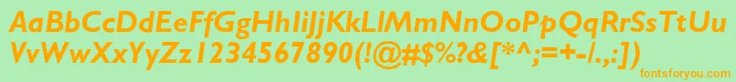 Gillsans Bolditalic-fontti – oranssit fontit vihreällä taustalla