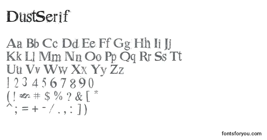 Czcionka DustSerif – alfabet, cyfry, specjalne znaki