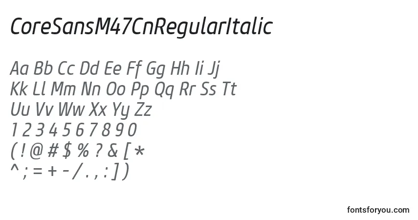 CoreSansM47CnRegularItalic font – alphabet, numbers, special characters