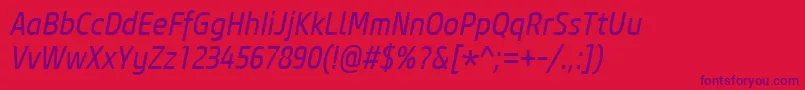 CoreSansM47CnRegularItalic Font – Purple Fonts on Red Background