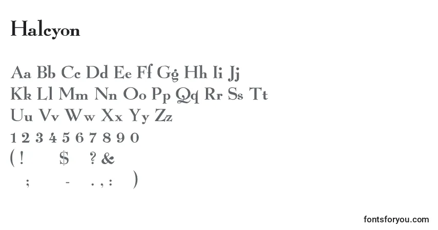 A fonte Halcyon – alfabeto, números, caracteres especiais