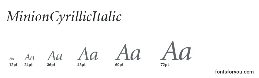 sizes of minioncyrillicitalic font, minioncyrillicitalic sizes