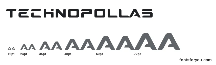 sizes of technopollas font, technopollas sizes