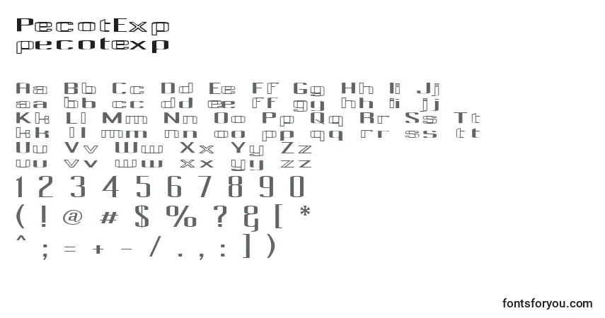 characters of pecotexp font, letter of pecotexp font, alphabet of  pecotexp font
