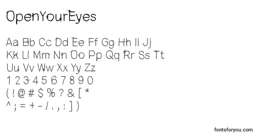 characters of openyoureyes font, letter of openyoureyes font, alphabet of  openyoureyes font